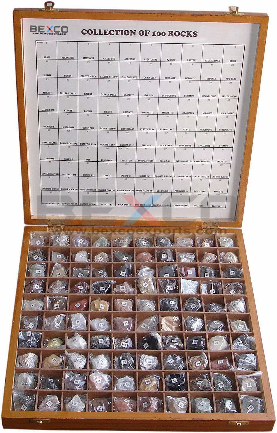 New Collection of 100 Rocks in Wooden Show Case Box