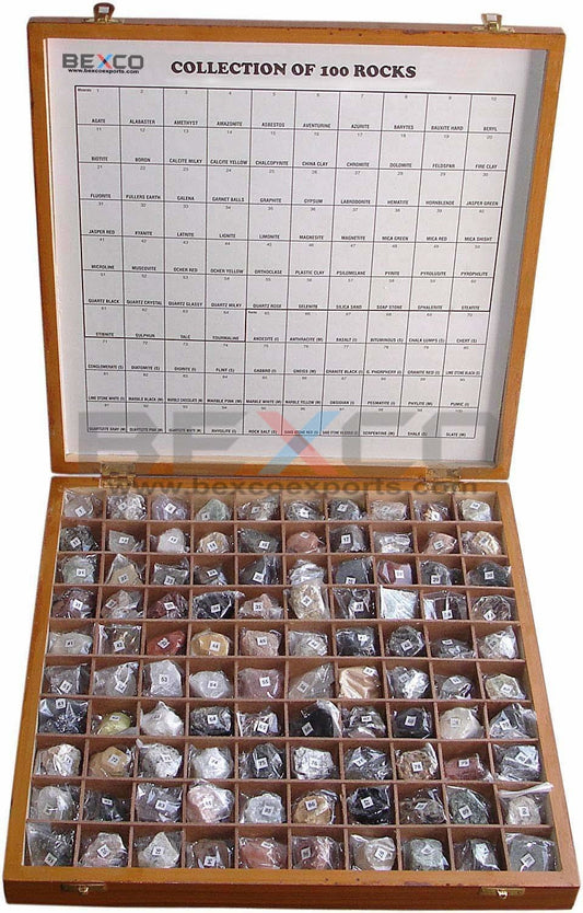 New Collection of 100 Rocks in Wooden Show Case Box