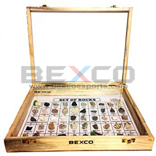 NEW COLLECTION OF 50 ROCKS IN WOODEN BOX (50 TYPES)